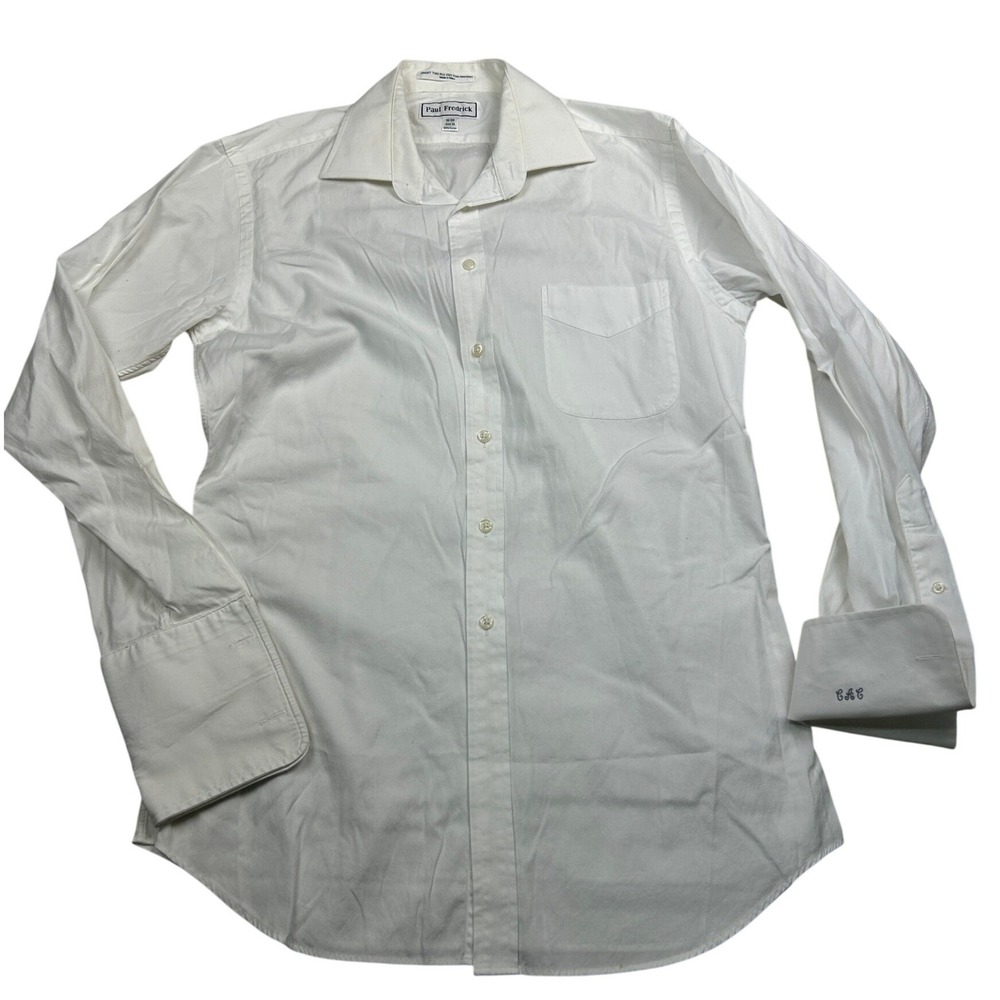 Paul Fredrick Men's Dress Shirt 16 35 White French Cuff Trim Fit Formal